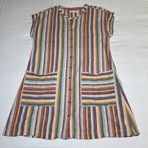 Lou & Grey for Loft XS Colorful Striped Short Sleeve Linen Blend Shirt Dress EUC